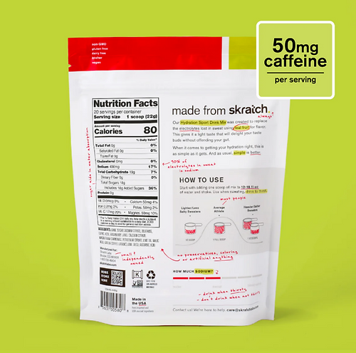 Skratch Labs Hydration Sport Drink Mix Raspberry Limenade (50mg Caffeine)