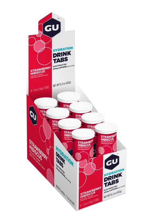GU Hydration Drink Tablets (Box of 8 Tubes)-Strawberry Hibiscus (Caffeine)