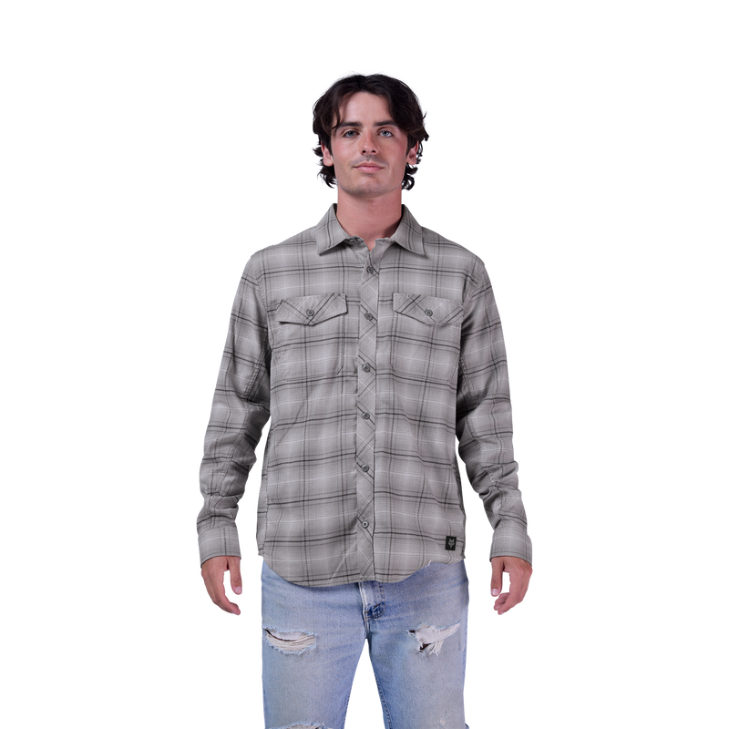 Fox Survivalist Stretch Flannel Long Sleeve Shirt Light Grey