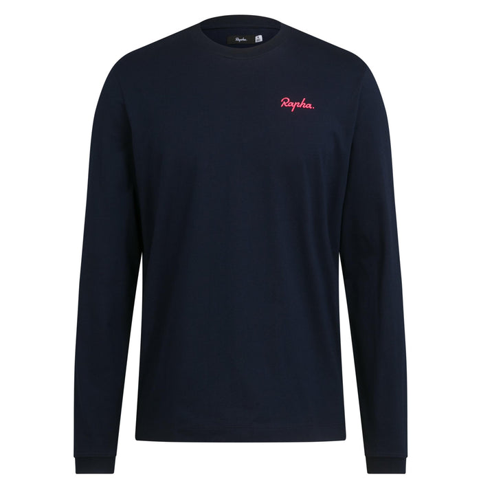 Rapha - Men's Logo Long Sleeve T-Shirt - Organic Cotton - Dark Navy/Hi-Vis Pink